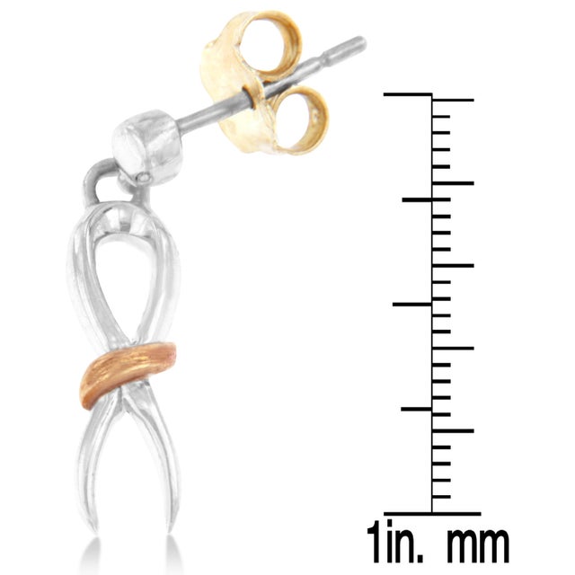 10K Two-Toned Gold Flash Plated .925 Sterling Silver Awareness Ribbon Dangle Earrings For Sale - Image 4 of 4