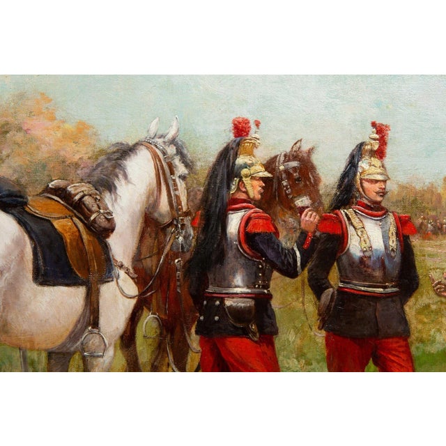 French Antique Franco-Prussian War Painting of Cuirassiers by Paul Perboyre For Sale - Image 10 of 12