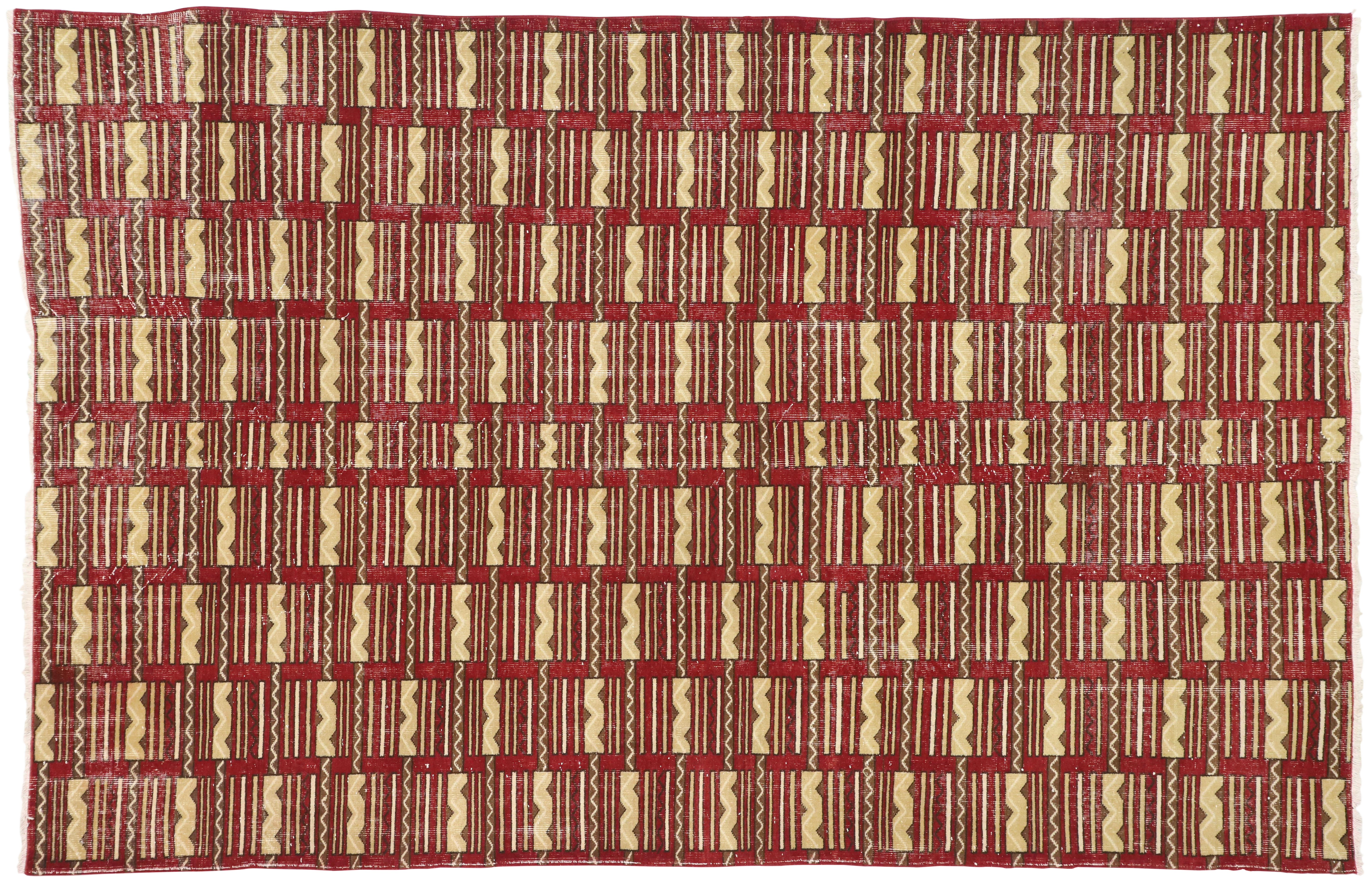 60×104 \"zig-zag” ViNTAGE TURKiSH RUG 7x10 ZIGZAG Vintage Turkish KILIM Area Rug, Oushak Handmade