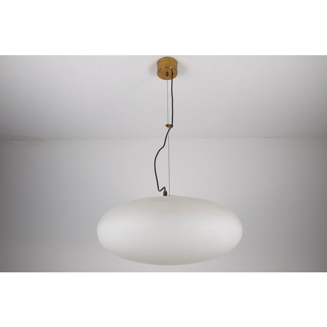 Metal Vintage Italian Brass and Glass Pendant Light from Stilnovo, 1950s For Sale - Image 7 of 13