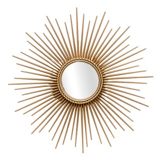 Vintage Sunburst Mirror in Gilded Metal and Curved Glass from Chaty Vallauris, 1950s For Sale