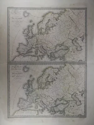 Antique Maps of Europe Before and After The Barbarian Invasion of 350 Ad. Two Original 1838 Editions of Pierre M. Lapie Maps