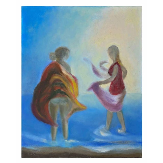 Contemporary Roberto Cuccaro, Women at the Shore, Original Oil on Canvas, 2000s For Sale - Image 3 of 3