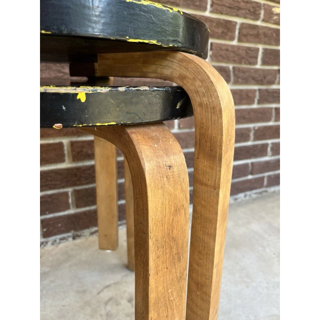 Wood Pair of Vintage Model 60 Painted Stools Attributed to Alvar Aalto For Sale - Image 7 of 15