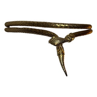 1960s Whiting & Davis Snake Belt / Necklace, 50” — Gold, Mid-Century Egyptian Revival For Sale