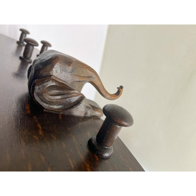 Dark Wood Wall Mounted Coat Rack with Carved Elephant Head, 1970s For Sale - Image 6 of 12