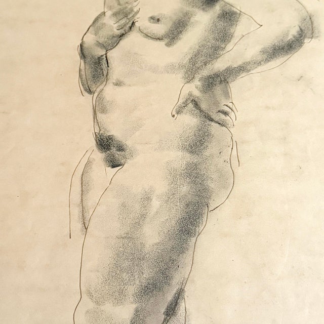 Pair of Framed Charcoal Figure Drawings For Sale - Image 12 of 14