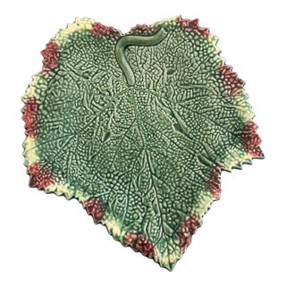 Vintage Bordallo Pinheiro Majolica Grape Leaf Plate For Sale