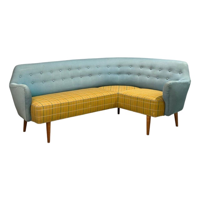 Danish Modern, Corner Sofa, Fabric, Wood, Denmark, 1950s For Sale