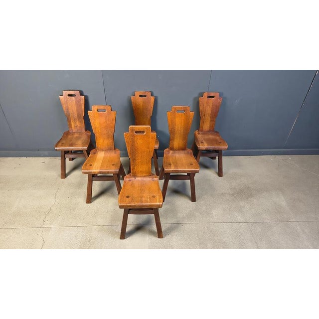Well crafted brutalist dining chairs with appealing backrests and very sturdy bases. Very good condition 1970s - Belgium...