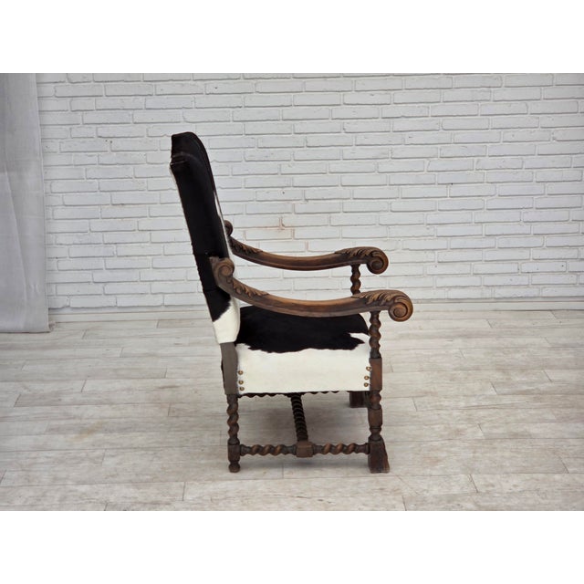 Danish Highback Armchair in Cowhide and Oak Wood, 1950s For Sale - Image 10 of 18