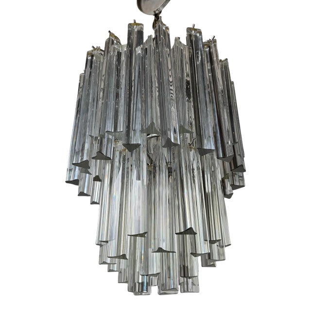 70's Vintage Italian Venini Triedri Clear Murano Glass Chandelier For Sale