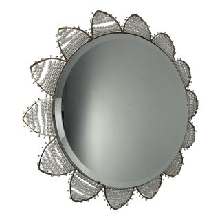 Round Wall Mirror with Brass Spikes and Glass Ball Decoration, Germany, 1950s For Sale