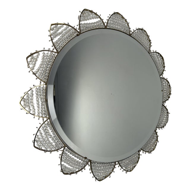 Round Wall Mirror with Brass Spikes and Glass Ball Decoration, Germany, 1950s For Sale
