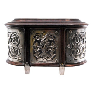 Rosewood Jewelry Box with Silver Structure and Lined Interior For Sale