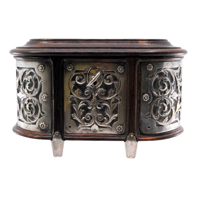 Rosewood Jewelry Box with Silver Structure and Lined Interior For Sale