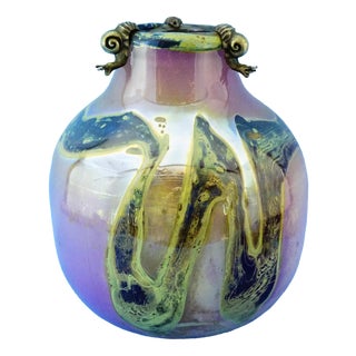 20th Century Studio Glass Vase with Silver Metal Snail by Samuel J Herman for Val Saint Lambert, 1970s For Sale