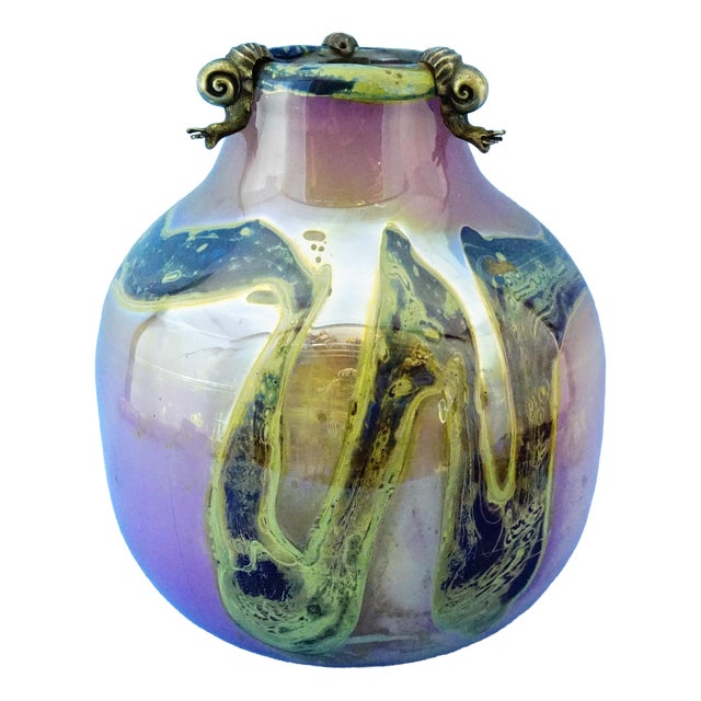20th Century Studio Glass Vase with Silver Metal Snail by Samuel J Herman for Val Saint Lambert, 1970s For Sale