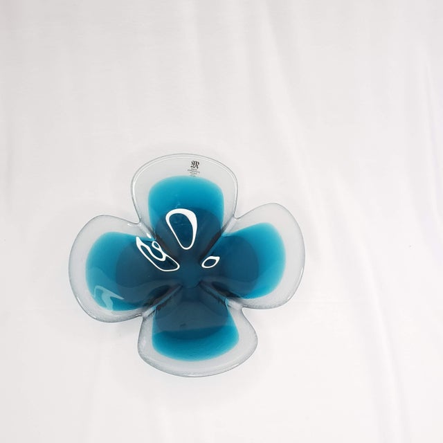 Mats Jonasson Maleras Lucky Four Leaf Clover Full Lead Flower Blue Bowl, Sweden For Sale - Image 10 of 12