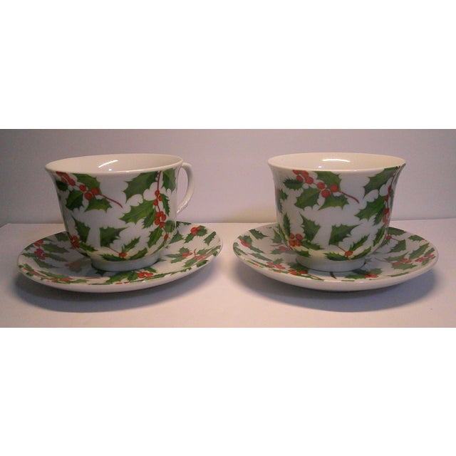 2000 - 2009 Vintage I. Godinger & Co Holly Berry Christmas Cup and Saucer - 4 pcs For Sale - Image 5 of 11