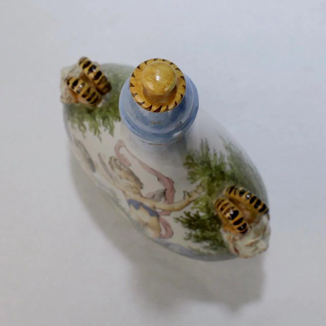 Late 19th Century Antique Ginori Istoriato Style Italian Maiolica Pottery Pilgrim Flask & Stopper For Sale - Image 5 of 13