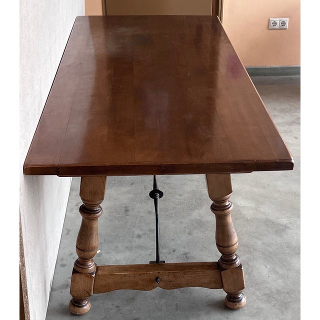 Brown Late 19th Spanish Walnut Dining Fratino Table With Iron Stretcher For Sale - Image 8 of 11