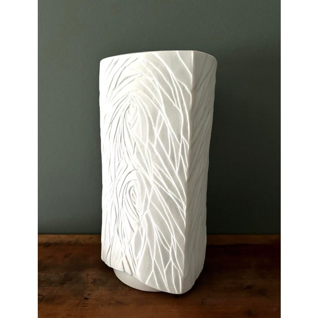 Vintage Naaman White Porcelain Triangular Modern Vase For Sale - Image 4 of 12
