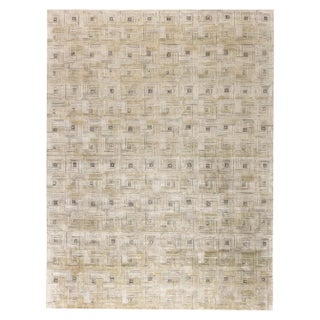 Contemporary Geometric 'Maze' Hand Knotted Silk Rug by Doris Leslie Blau For Sale