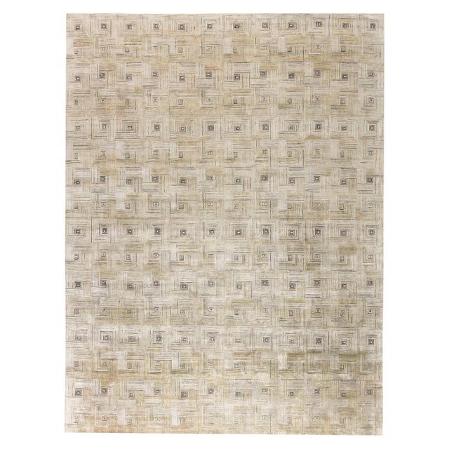 Contemporary Geometric 'Maze' Hand Knotted Silk Rug by Doris Leslie Blau For Sale
