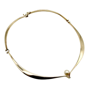 1960s 14k Gold Modernist Ed Wiener Sculptural Collar Necklace With Pearl