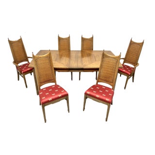 Thomasville Pecan Mid 20th Century Modern MCM Dining Table Set With 6 Chairs For Sale