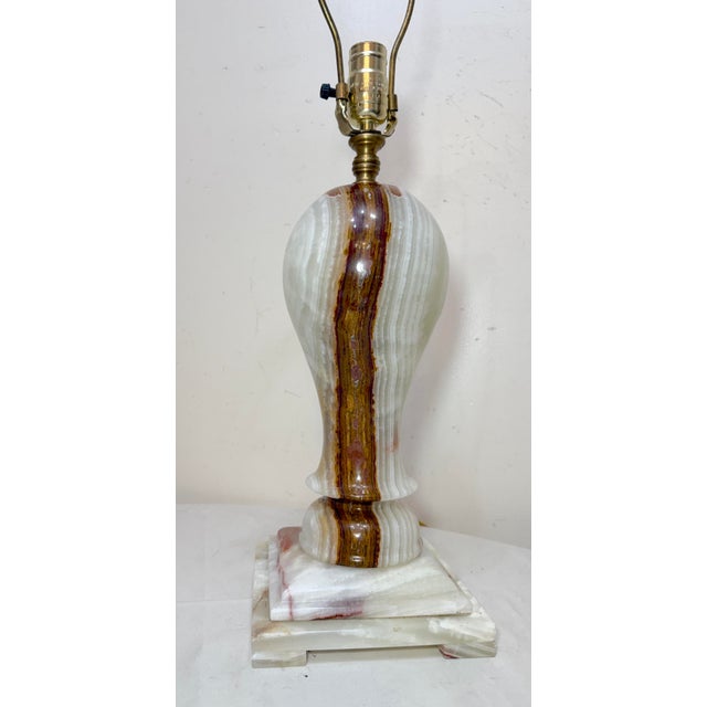 1980s Abstract Large Solid Heavy Brown White Green Onyx Stone Electric Table Lamp Light For Sale In New York - Image 6 of 12