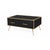 An elegant coffee table with a contemporary design, entirely handmade, featuring a refined wooden frame with a brass...