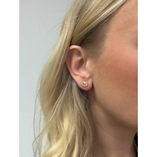 Contemporary Tiffany & Co. Soleste Fancy Intense Yellow Diamond Earrings in Platinum & 18k, Pair For Sale - Image 3 of 7