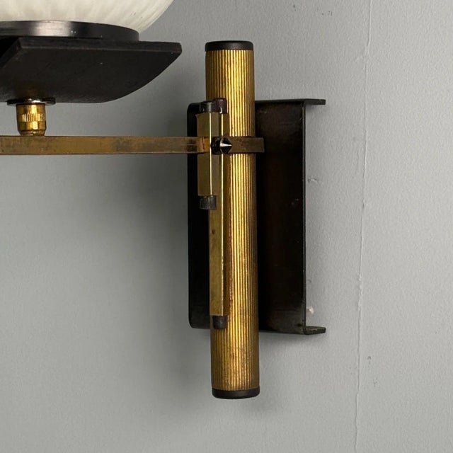 Stilux Attr., Italian Mid-Century Modern, Dome Wall Sconce, Brass, Iron, Glass For Sale In New York - Image 6 of 7