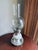 Metal Vintage Mid Century Hurricane Oil Lamp Floral Ceramic Silver Base Glass Chimney For Sale - Image 7 of 9