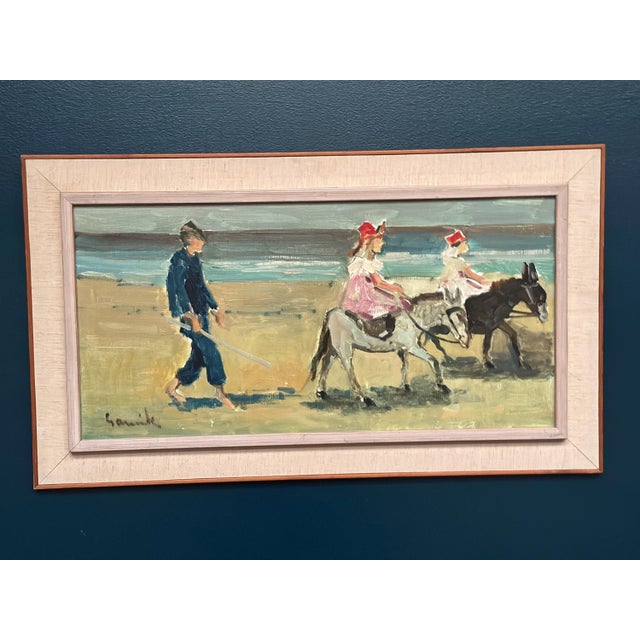 Tage Gavik, Children on Donkeys at the Beach, 1960s, Oil Painting on Canvas, Framed For Sale - Image 15 of 18