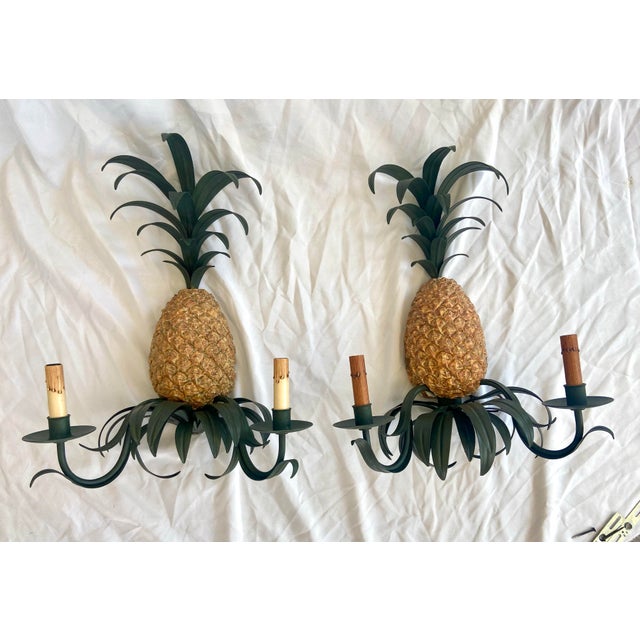 Metal Vintage Curry & Company Pineapple Wall Sconces Lights - A Pair For Sale - Image 7 of 7