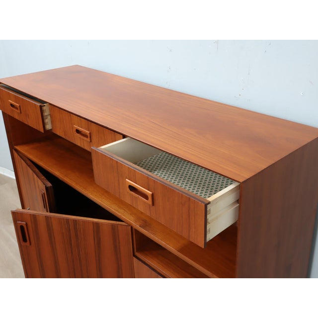 1960s Mid-Century Italian Teak Highboard with Brass Feet, 1960s For Sale - Image 5 of 16