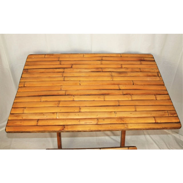 Mid Century Folding Natural Bamboo Side Table For Sale - Image 4 of 5