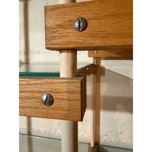 Mid-Century Modern Monumental Vintage Mid-Century Modern 7-Bay Architectural Shelving System – Oak, Steel & Tempered Glass – 13.5 Feet For Sale - Image 3 of 10