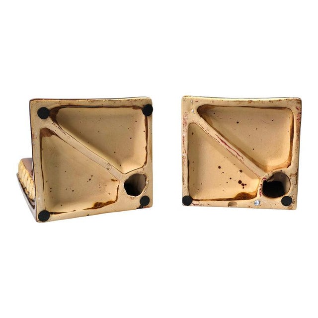 Vintage Ceramic Great Horned Owl Bookends – Red Glaze Sculptural Pair For Sale - Image 11 of 15