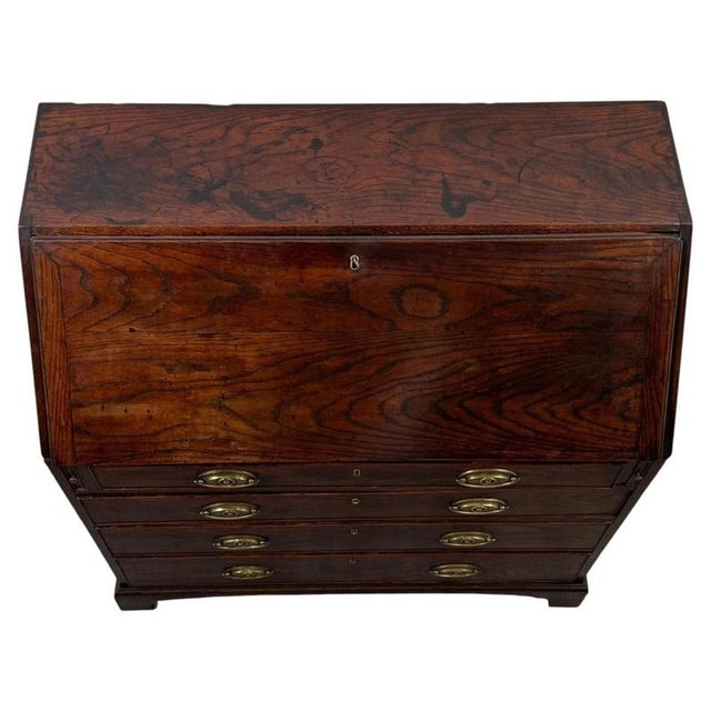 Antique English Georgian Oak Bureau, 1700s For Sale - Image 9 of 14