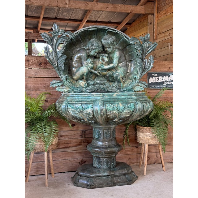 Mid-20th Century Neoclassical Revival Verdigris Patinated Cast Metal Two-Piece Fountain For Sale - Image 12 of 12