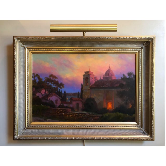 2000 - 2009 Lydia and Evgeny Baranov "Mystic Twilight" Painting of Carmel Mission, Framed For Sale - Image 5 of 11