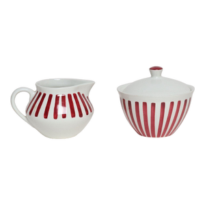Swedish Ceramic Red Stripe Sugar and Creamer by Karin Björquist for Gustavsberg
