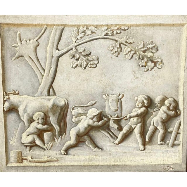 18th century Grisaille paintings of Allegory of 2 seasons with Putti. The 2 paintings with Marouflé technique painted in...