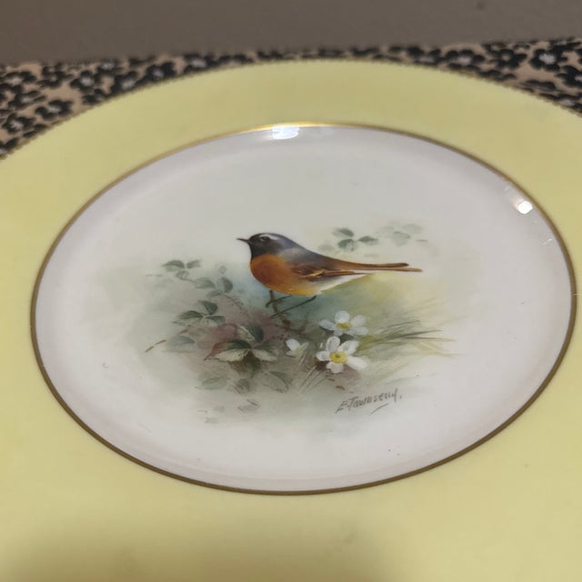 Royal Worcester Hand-Painted Bird Cabinet Plate with Yellow Border