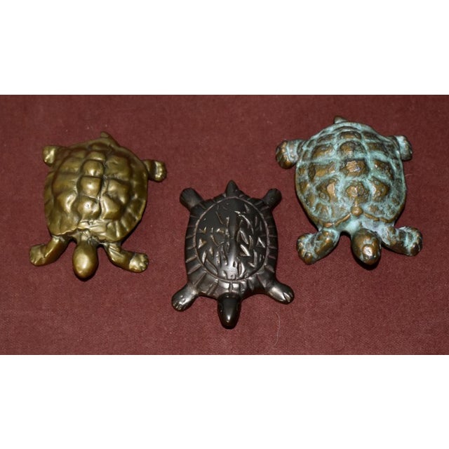Brass Vintage Small Set of Three Brass & Bronze Assorted Turtles For Sale - Image 8 of 12