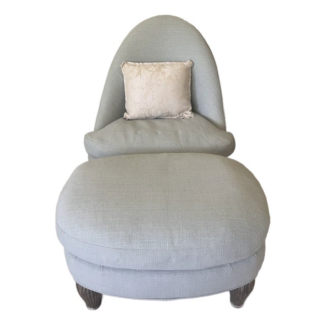 1990s Rose Tarlow London Oval Slipper Chair and Ottoman For Sale